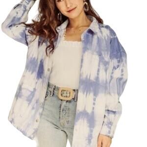 Jenn Im Eggie Jeanne Blue Tie Dye Oversized Shirt Jacket Size Small
